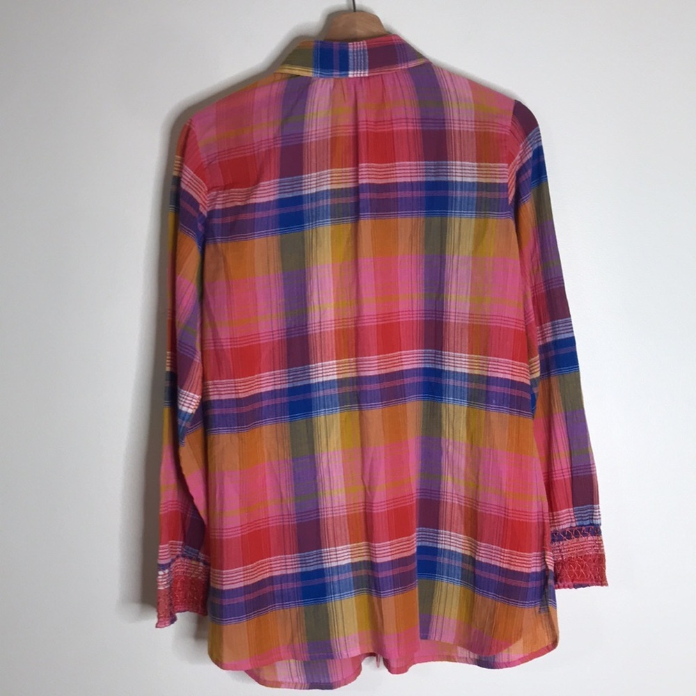 Soft Surroundings plaid gauze top button down textured pink women's size Medium - Picture 10 of 13
